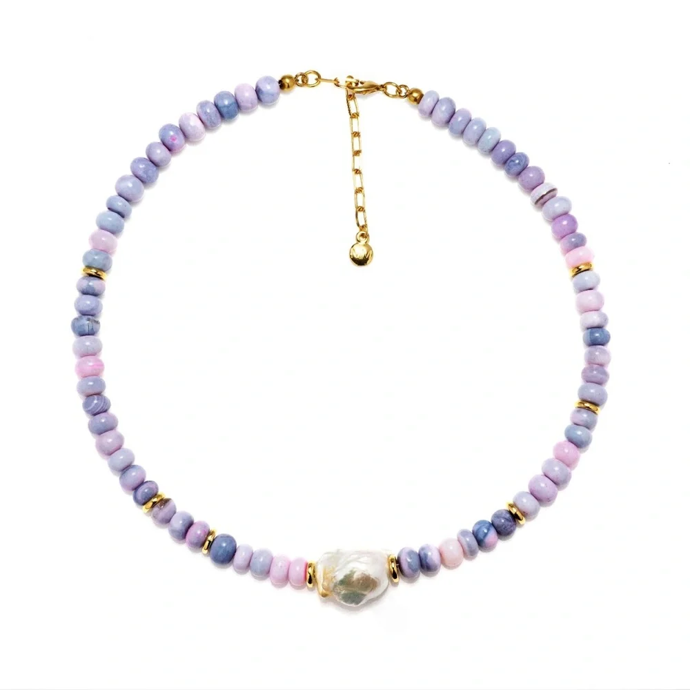 New MAYAMAR Purple Opal Beaded Baroque Pearl Necklace - Picture 1 of 8